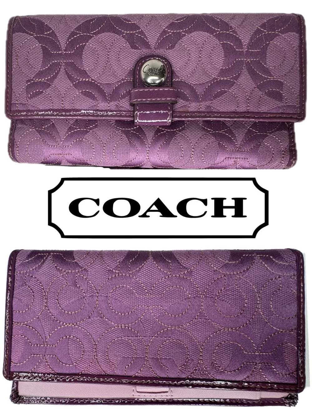 Coach Purple Quilted Signature Op C Checkbook And Wallet